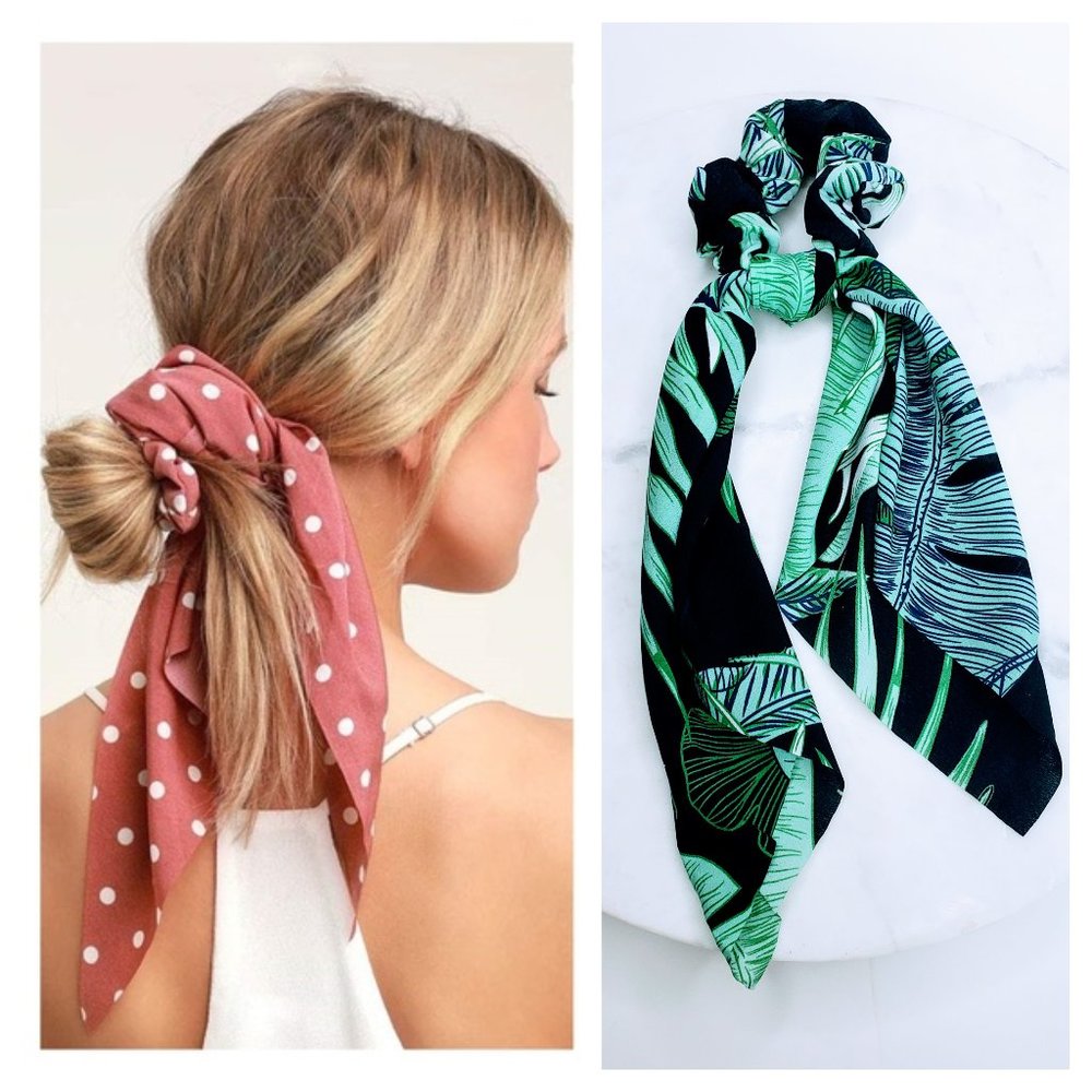 5 for $25 Green and Black Hair Scarf Scrunchies